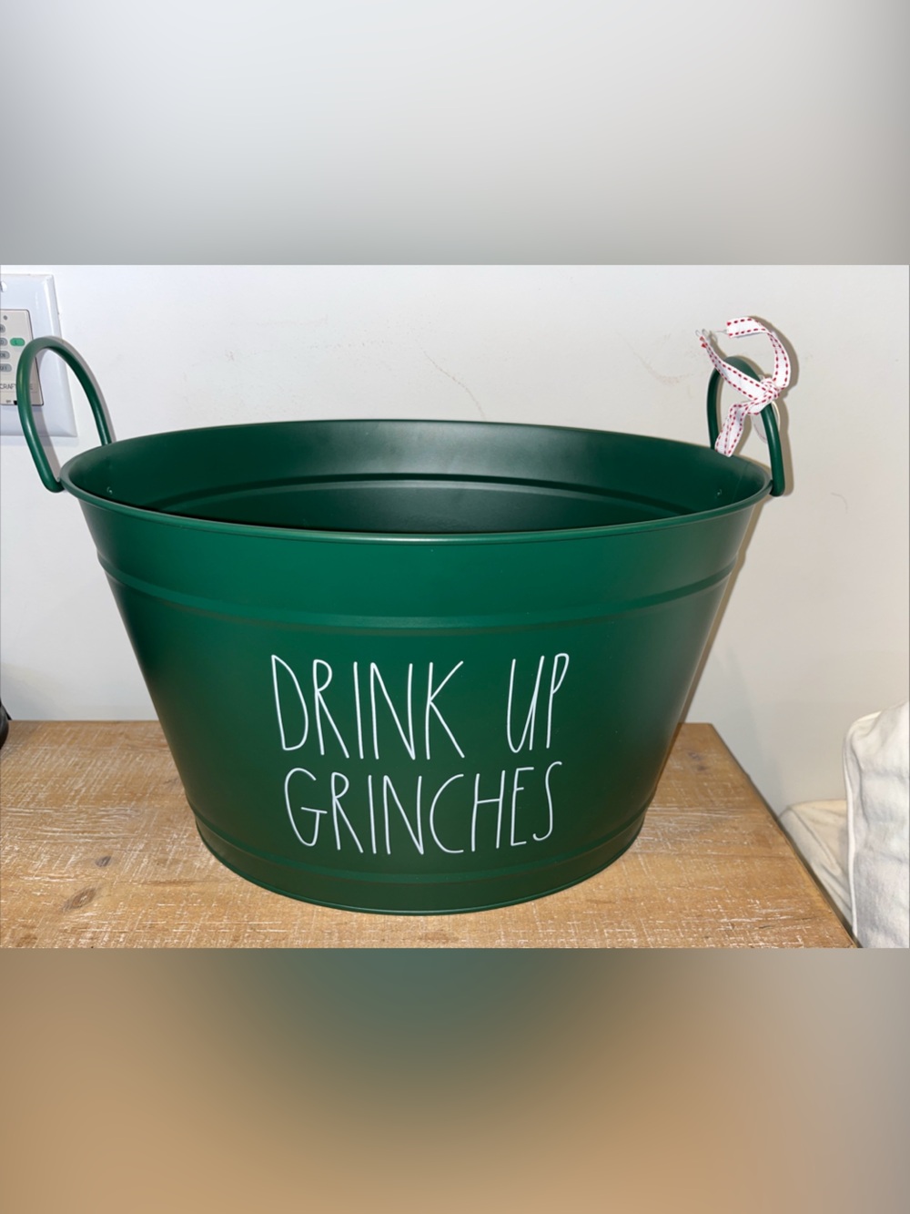 Rae Dunn Drink Up Grinches Green Christmas Holiday Party Metal Drink Bucket New
